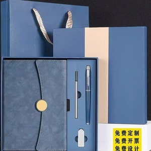 Set de Regalo de Cuaderno de Negocios Personalizado con Bolígrafo y Agenda para Uso en Oficina, Cubierta de Cuero Azul, Opción de Personalización - Product Image 1