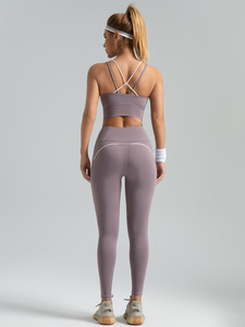 Vêtements d'exercice de taille élastique respirants avec style de soutien-gorge Leggings de fitness minces à haute élasticité - Product Image 5