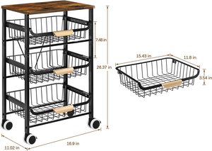 Oniya-Carro de almacenamiento enrollable para cocina, cesta de malla de 4 niveles, con tablero de madera para frutas y verduras - Product Image 5