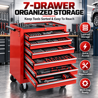 Chariot de rangement à outils en acier rouge à 7 tiroirs verrouillables, durable, idéal pour garage, atelier, réparation mécanique domestique - Vente Flash
