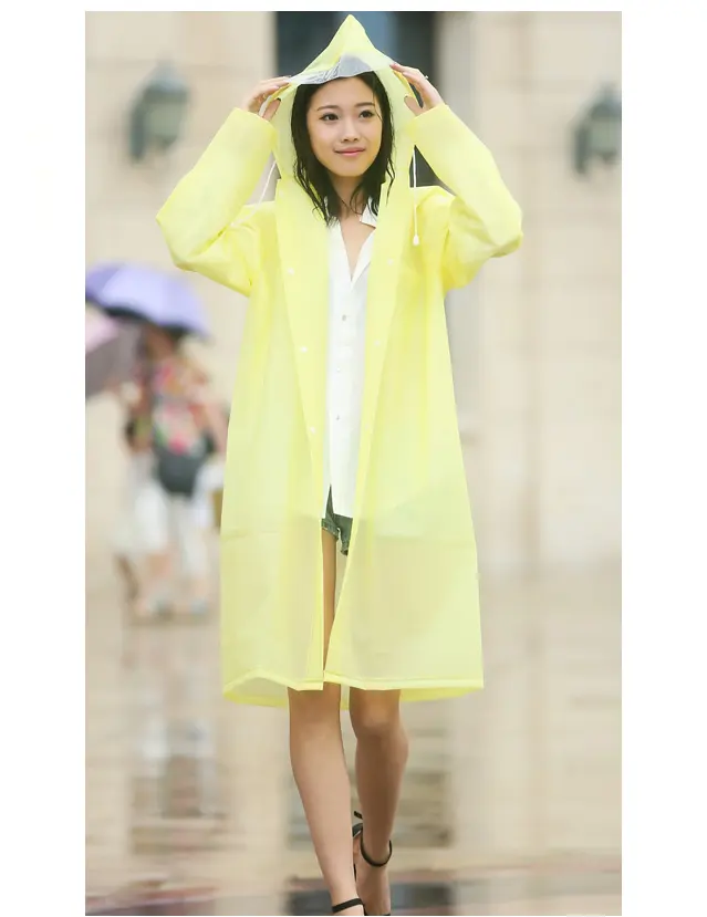 Custom Adult Unisex Waterproof Clear Thick EVA Plastic Rain Trench Coat Portable Long Raincoat with hat