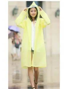 ผู้ใหญ่ที่กําหนดเอง Unisex กันน้ําใสหนา EVA พลาสติกเสื้อกันฝนแบบพกพาเสื้อกันฝนแบบยาวพร้อมหมวก