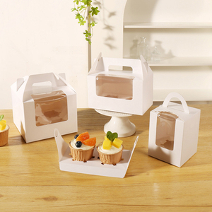 Venta al por mayor de impresión reciclada de diferentes tamaños Cupcake de mano cajas de pasteles con ventana - Product Image 4