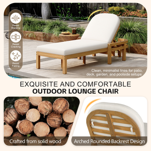 Sillón Reclinable de Madera de Acacia Premium para Exteriores con Respaldo Arqueado, Respaldo Ajustable en 5 Posiciones, Silla de Descanso para Exteriores - Product Image 2