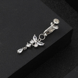 YICAI gros laiton incrustation zircon cubique Non <span class=keywords><strong>Piercing</strong></span> ventre anneaux papillon Clip sur ventre <span class=keywords><strong>nombril</strong></span> anneau - Product Image 3