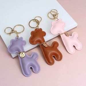 Handmade Cute Lovely Cute Souvenirs Gift PU Leather Deer Lucky Animal Giraffe Pendant Keychain Bag Accessories Charm Car <b>Keyring</b> - Product Image 2