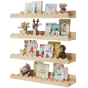 Childrens Wall Mounted <b>Shelf</b> Natural Wood Color 40x12x5cm Multifunction Storage <b>Rack</b> For Bedroom Living Room Decor - Product Image 5