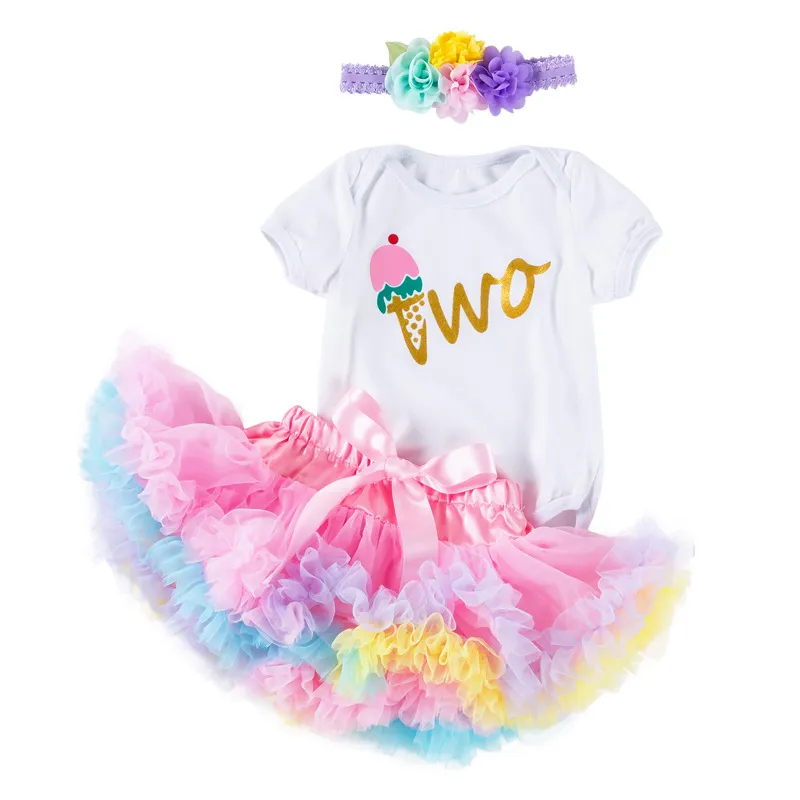 Baby Girl 3Pcs Tutu Romper Set with Headband Toddler 1st Birthday Party Clothes Romper 2 Years Birthday Dress For Baby Girl