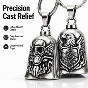 Porte-clés Pendentif <span class=keywords><strong>Moto</strong></span> Personnalisé avec Logo 3D en Relief, en Acier Inoxydable, Clochette de Protection pour Motard, Cadeau Accessoire - Product Image 4