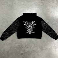 Sweat à capuche zippé surdimensionné en strass, personnalisable avec logo, en coton épais, pour homme, noir, style streetwear