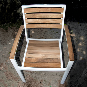Catalina Stacking Arm Chair Balelving High Quality Grade Minimalist Solid Wood Outdoor <b>Dining</b> Park Furniture Teakwood - Product Image 1
