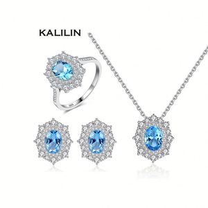 Oval Cut Zircon Silver Jewelry <b>Set</b> with <b>Necklace</b> <b>Earrings</b> Ring Rhodium Plated Classic Style for Wedding <b>Bridal</b> Gift - Product Image 1