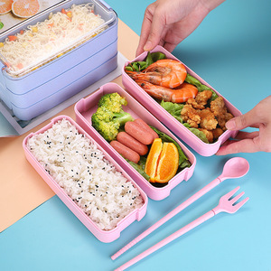 Japanese Style Triple Tier Eco-Friendly BPA Free 3-Compartment Picnic Bento <b>Box</b> Microwave Safe Portable <b>Lunch</b> Container for - Product Image 1