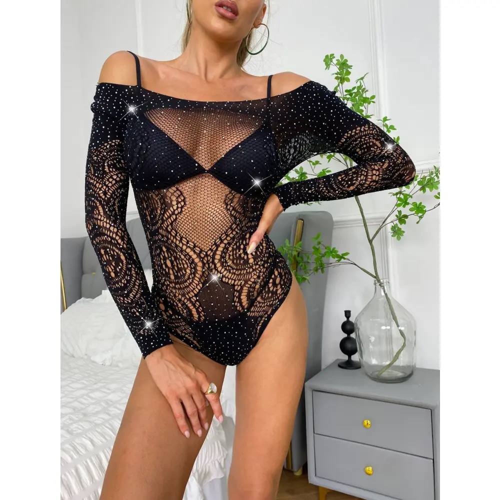 2023 yeni seksi sıcak elmas seksi iç çamaşırı parlayan elmas Bodysuits iç çamaşırı erotik Fishnet Rhinestone Bodysuits Bodysuits