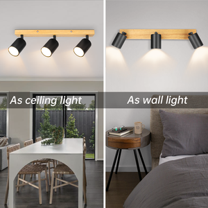 <span class=keywords><strong>Spot</strong></span> de plafond GU10 moderne et minimaliste en métal noir à 3 têtes avec base en bois rotative, montage en surface, disponible en OEM pour salon et maison - Product Image 5