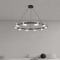 Lustre LED moderne en verre cannelé, luminaire suspendu rond noir mat, 8 lumières, luminaire de plafond pour salon, salle à manger