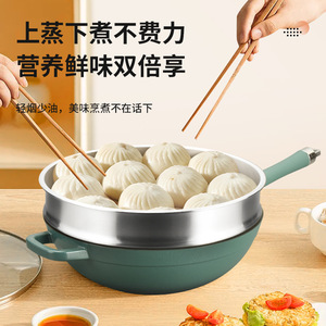 Nonstick Frying Pan Round Plasma Coated For Cooking And Steaming With Lid - Product Image 1