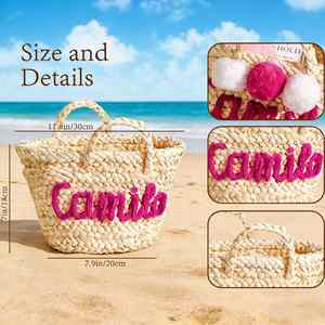 Straw Bag With Name, Summer Fashion <b>Travel</b> Beach Handbag, Custom Bridesmaid <b>Gift</b> Basket, Wedding Flower - Product Image 5