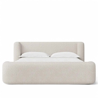 Lit plateforme capitonné Boucle avec tête de lit arrondie crème, base en plinthe de style organique moderne pour lits King et Queen, personnalisable OEM ODM