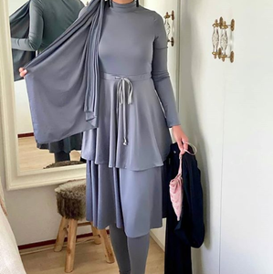 Conjunto de traje de baño de <span class=keywords><strong>3</strong></span> piezas musulmán transpirable impermeable para mujer de talla grande personalizado para ropa de playa - Product Image 1