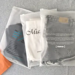 전체 판매 moq 100 사용자 정의 골드 컬러 인쇄 지퍼 의류 셔츠 포장 젖빛 슬라이드 지퍼 잠금 비닐 봉지 자신의 로고