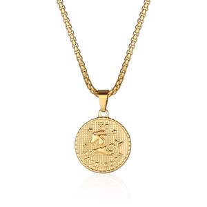 Collar <span class=keywords><strong>de</strong></span> Cadena <span class=keywords><strong>de</strong></span> Acero Inoxidable con Signo del Zodiaco, Chapado en Oro, Colgante <span class=keywords><strong>de</strong></span> Moneda <span class=keywords><strong>de</strong></span> 12 Constelaciones, para Fiestas, Bodas, Horóscopo - Product Image 4