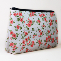Tas Kosmetik Neoprene 3mm Motif Bunga Retro "Pretty Blooms", Kantong Makeup Kapasitas Besar dengan Resleting untuk Wanita & Remaja Putri