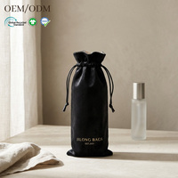 Pochette d'emballage pour produits de soin OEM ODM, sac à cordon en velours noir doublé satin, haut et fin, pour lotion, tonique, cosmétiques, vente en gros