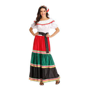 Vestido Largo Tradicional Mexicano, Brasileño y Español para Mujer, <span class=keywords><strong>de</strong></span> Poliéster, para <span class=keywords><strong>Carnaval</strong></span>, Halloween, Cinco <span class=keywords><strong>de</strong></span> Mayo, Disfraz <span class=keywords><strong>de</strong></span> Baile, Venta al Por Mayor - Product Image 2