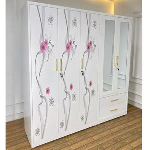 モダンな5ドアガラスワードローブ2ミラードア2調節可能引き出し大容量収納寝室用リビングルーム家庭用家具 - Product Image 4