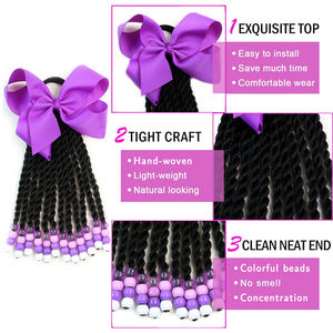 Estensione Coda di Cavallo Dreadlocks Intrecciati da 8 Pollici per Bambine <span class=keywords><strong>con</strong></span> Perline e Fiocco in Gomma - Product Image 2