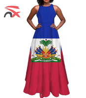 Robe longue maxi imprimée drapeau d'Haïti pour femmes, sans manches, décontractée, style haïtien, été