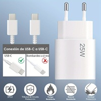 Chargeur rapide USB-C 25W certifié CE ROHS, prise EU avec câbles de 1M/1.5M/2M pour téléphone portable et tablette