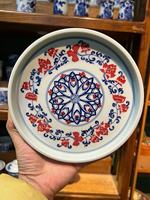 Ensemble Gaiwan et plateau à thé en porcelaine bleu et blanc sous glaçure, peint à la main de Jingdezhen, motif lotus rouge, 120cc, résistant à la chaleur, entièrement fait main