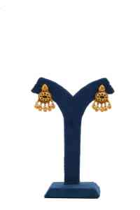 Elegant gold necklace <b>set</b> featuring handcrafted detailing with pearl <b>beads</b> and antique inspired pendant design with earrings - Product Image 2