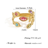 Zooying printemps et été nouvelle bague feuille de Zircon arc-en-ciel pour les femmes 18K or titane acier anneau ouvert bijoux