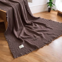 Couverture en mousseline de coton 100% tricotée sur mesure Meibaby à imprimé chat, moderne, quatre saisons, pour canapé et décoration intérieure, avec pompons, vente en gros