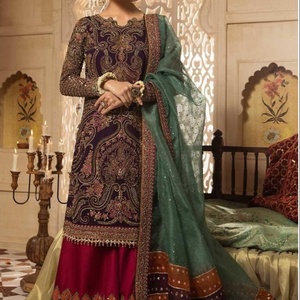 2021 dernière robe de soirée/mariage à la mode Kurta avec Lehenga et belle applique en dentelle - Product Image 1