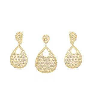 A00915481 XUPING Jewelry 14K gold color Oval mesh design Environmental Copper Artificial zircon Pendant earrings jewelry sets