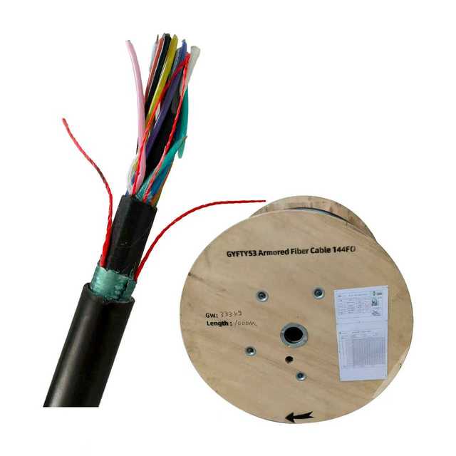 1-96 Core Gyfty53 Armored Double Sheath Outdoor Fiber Optic Cable with G652D/G657A1/G657A2/OM1-OM4 Fiber Types 1KM MOQ