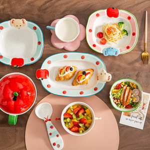 Tazón de Cerámica con Doble Asa y Tapa, Diseño de Elefante de Dibujos Animados y Patrón de Manzana, Pintado a Mano con Esmalte Subesmalteado, Ideal para Fideos Instantáneos en Dormitorios - Product Image 3