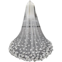 Voile de mariée QUEENS GOWN sur mesure, élégant, en dentelle florale 3D et maille, avec longue traîne pour les fêtes