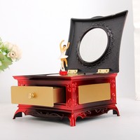 Coiffeuse créative rétro avec boîte à musique fille dansante cadeau de tiroir miroir de maquillage en résine