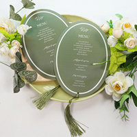 Carte de menu de mariage ovale personnalisée avec pompon suspendu, en carton rigide, pour mariage, anniversaire, banquet, décoration de table et événements