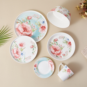 Juego de vajilla de cerámica ecológica, vajilla de porcelana de diseño clásico que incluye plato de flores, taza, utensilios aptos para lavavajillas - Product Image 5