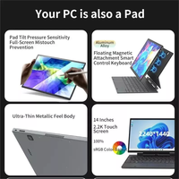 Ultra Business-Nouvel écran tactile 2 en 1 pour ordinateur portable 14 pouces avec clavier magnétique flottant en alliage d'aluminium pour le bureau des étudiants