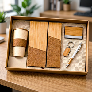 Set de Regalo Empresarial Premium de Bambú y Corcho con Libreta, Vaso, Bolígrafo, Llavero y Tarjetero - Product Image 4