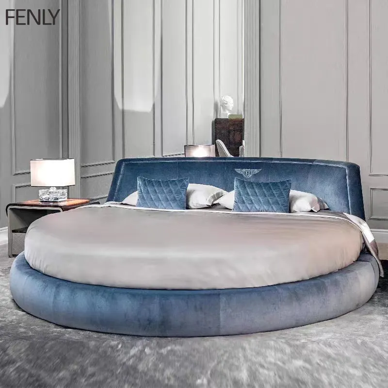 Luxury Italian Designer Leather round Bed Modern Double King Size Bedroom Set Wooden Frame Sofa Style Soft Feature for Home Use
