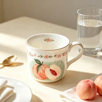 Mug en Porcelaine Fine à Motif Pêche Adorable, Bord Doré, Tasse à Café ou Thé en Céramique, Cadeau de Pendaison de Crémaillère, Vaisselle pour la Maison