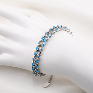 สร้อยข้อมือคิวบา ไทเทเนียมสตีล สีน้ำเงิน เรซิ่นอีพ็อกซี่ เครื่องประดับแฟชั่นสำหรับทุกเพศ ดีไซน์เรขาคณิต สำหรับผู้ชายและผู้หญิง - Product Image 3